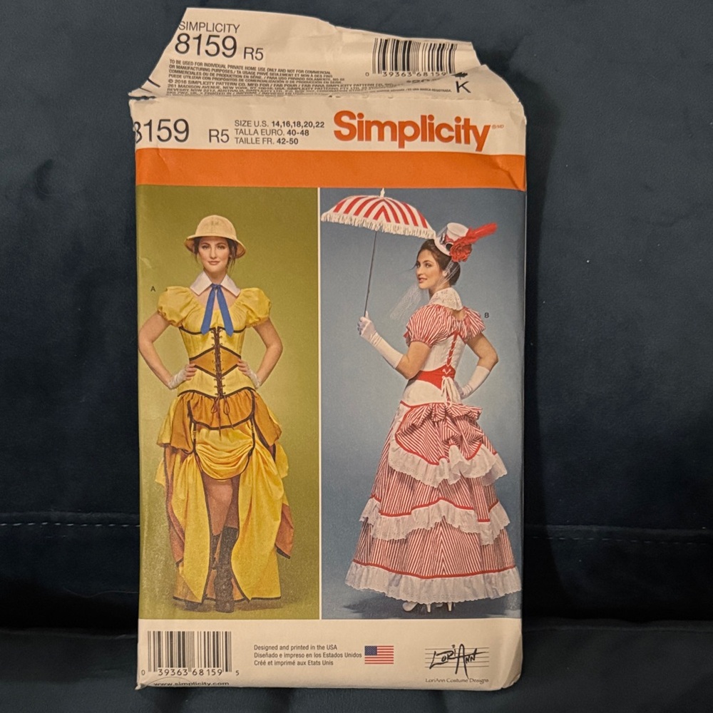 Simplicity Lori Ann Series Disney Corseted Cosplay/Costume Pattern. UNCUT